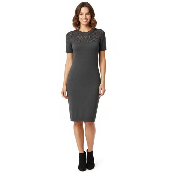 Milly New York CINDE Gray Knit Short Sleeve Mesh Bodice Sheath Dress Size S - Picture 1 of 11